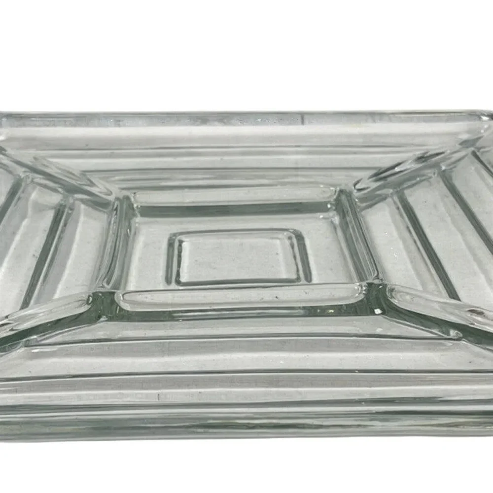 Vintage Clear Glass Divided Square Veggie Tray Platter Serving Dish Plate